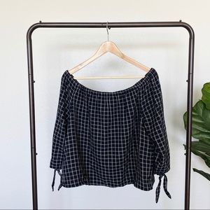 Madewell Black Plaid Off the Shoulder Top NWOT